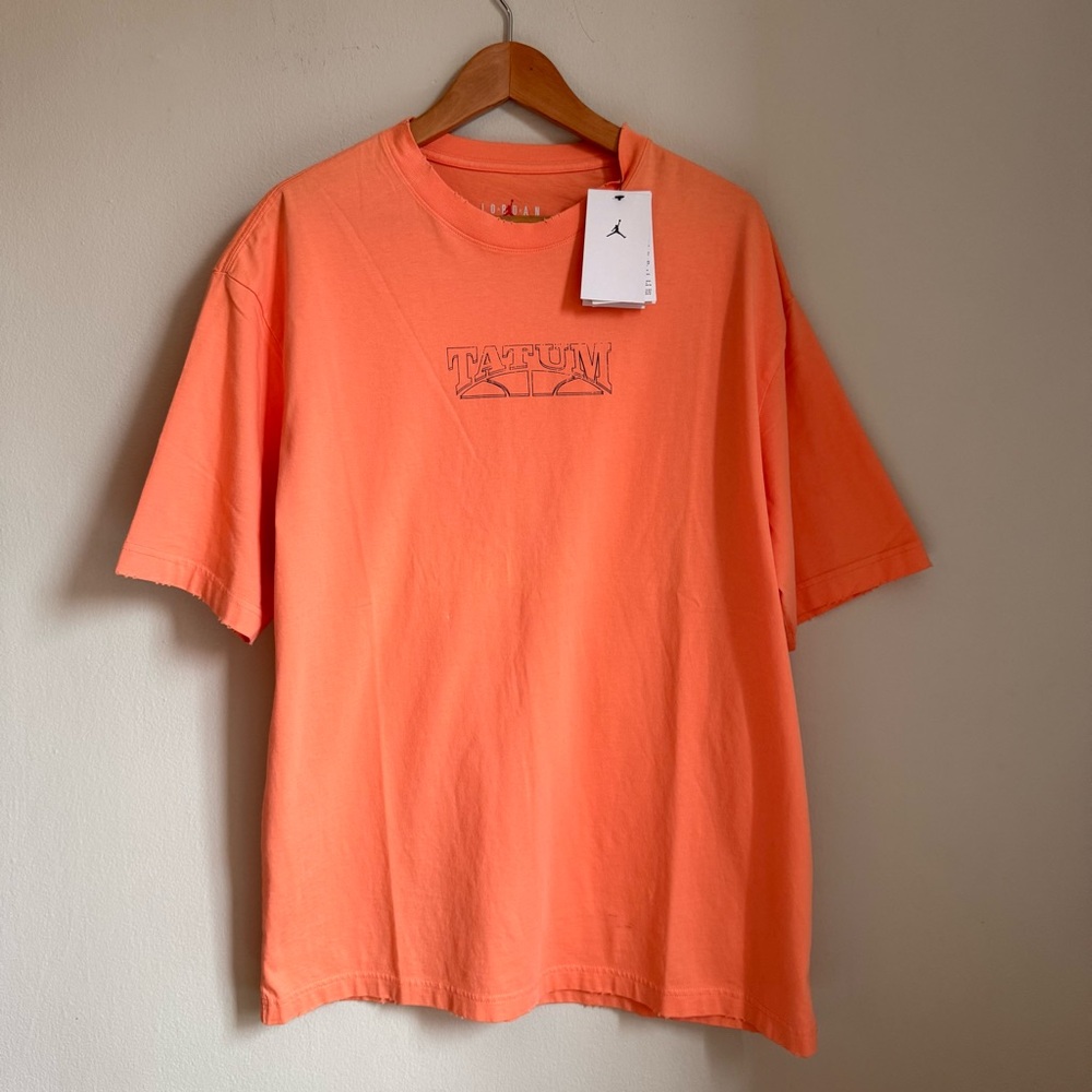 New Jordan Air T-shirt Size L Men's Bright Orange Tatum Tee 100% cotton